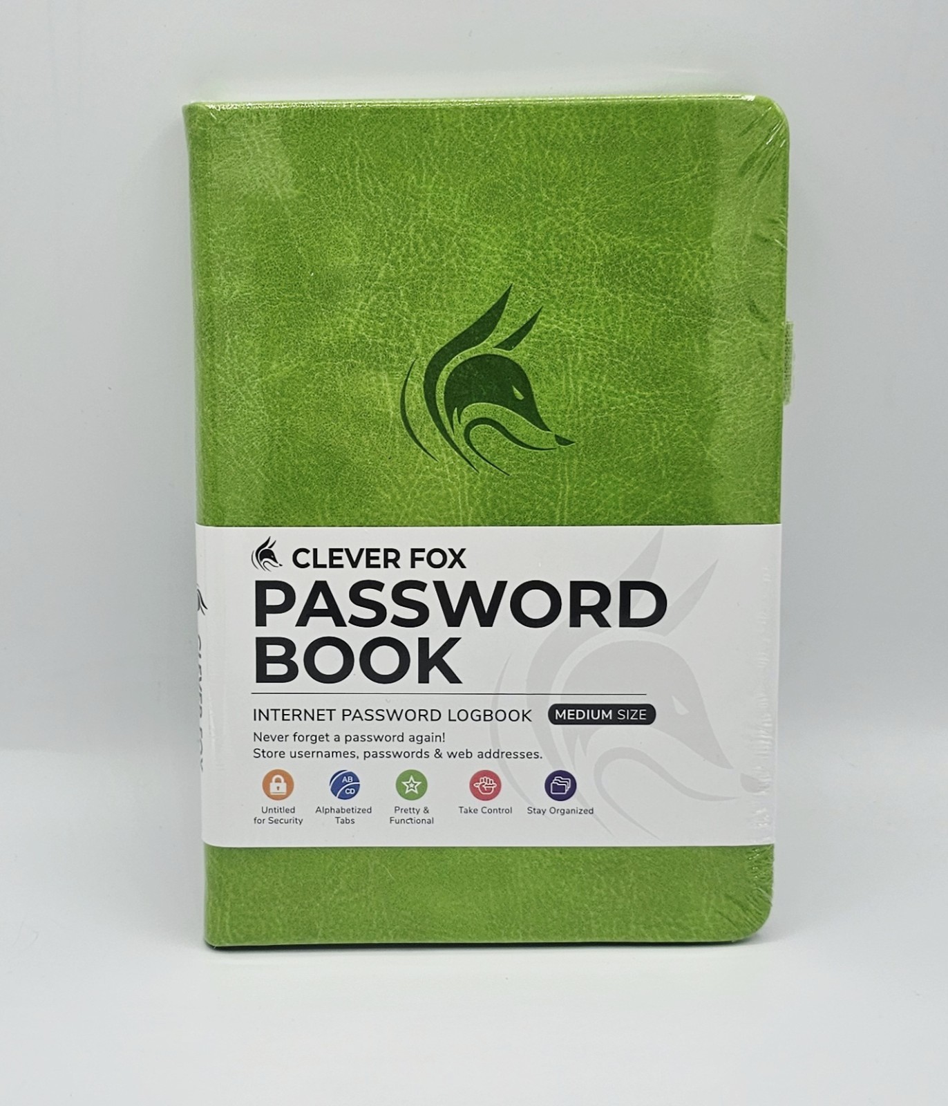 BRAND NEW Clever Fox Password Book Internet Password Logbook GREEN Medium Size