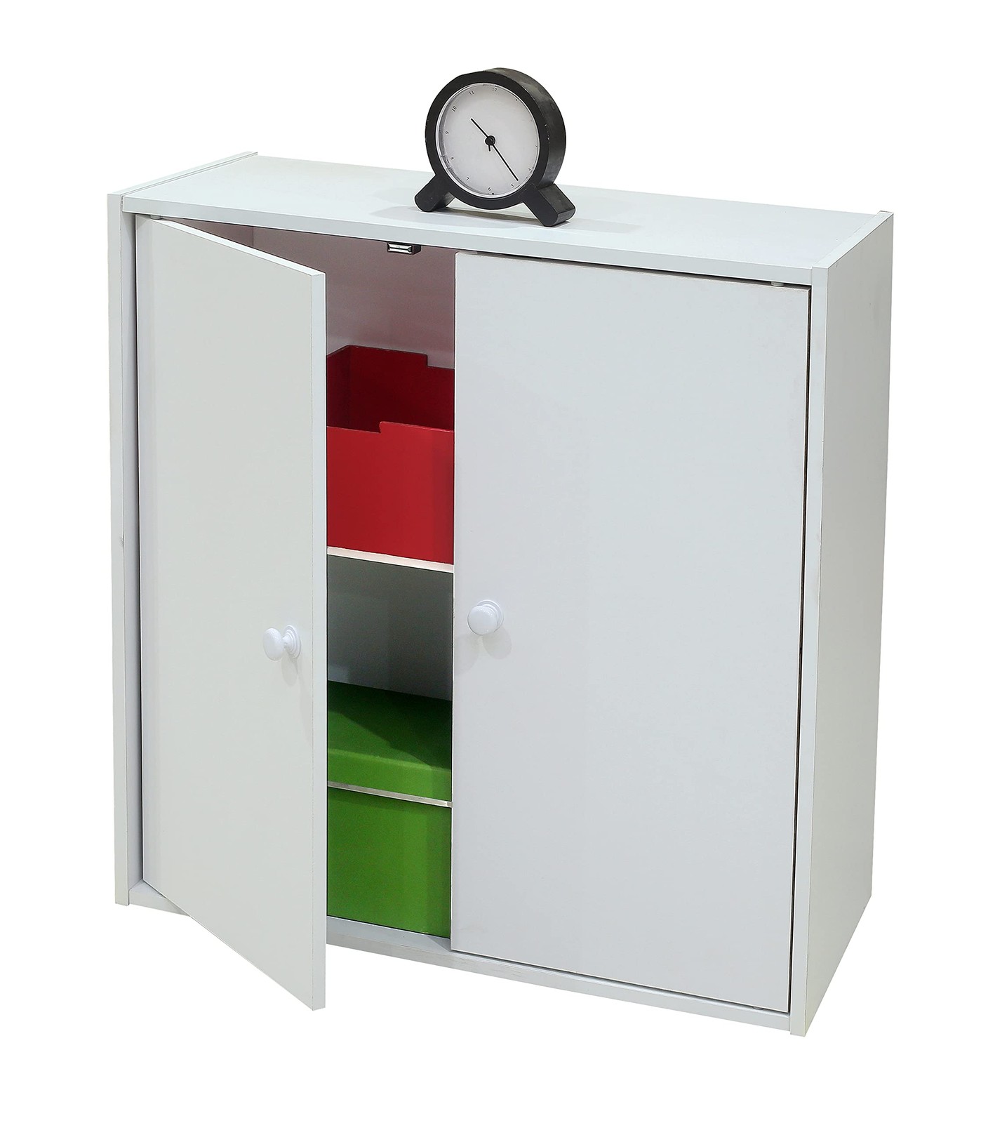 Kb Designs Kb – 2 Tier Storage Organizer Bookcase Cabinet Doors White