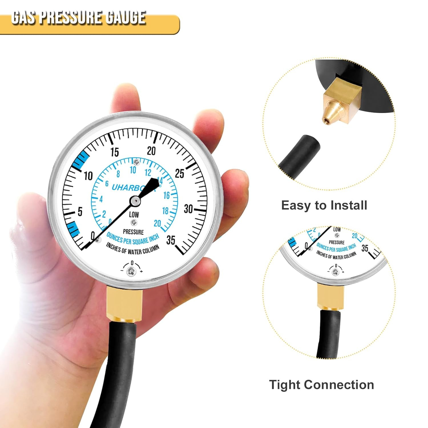 Manometer Gas Pressure Tester, Manometer LP Gas Pressure Tester Gauge 0-35″ W…