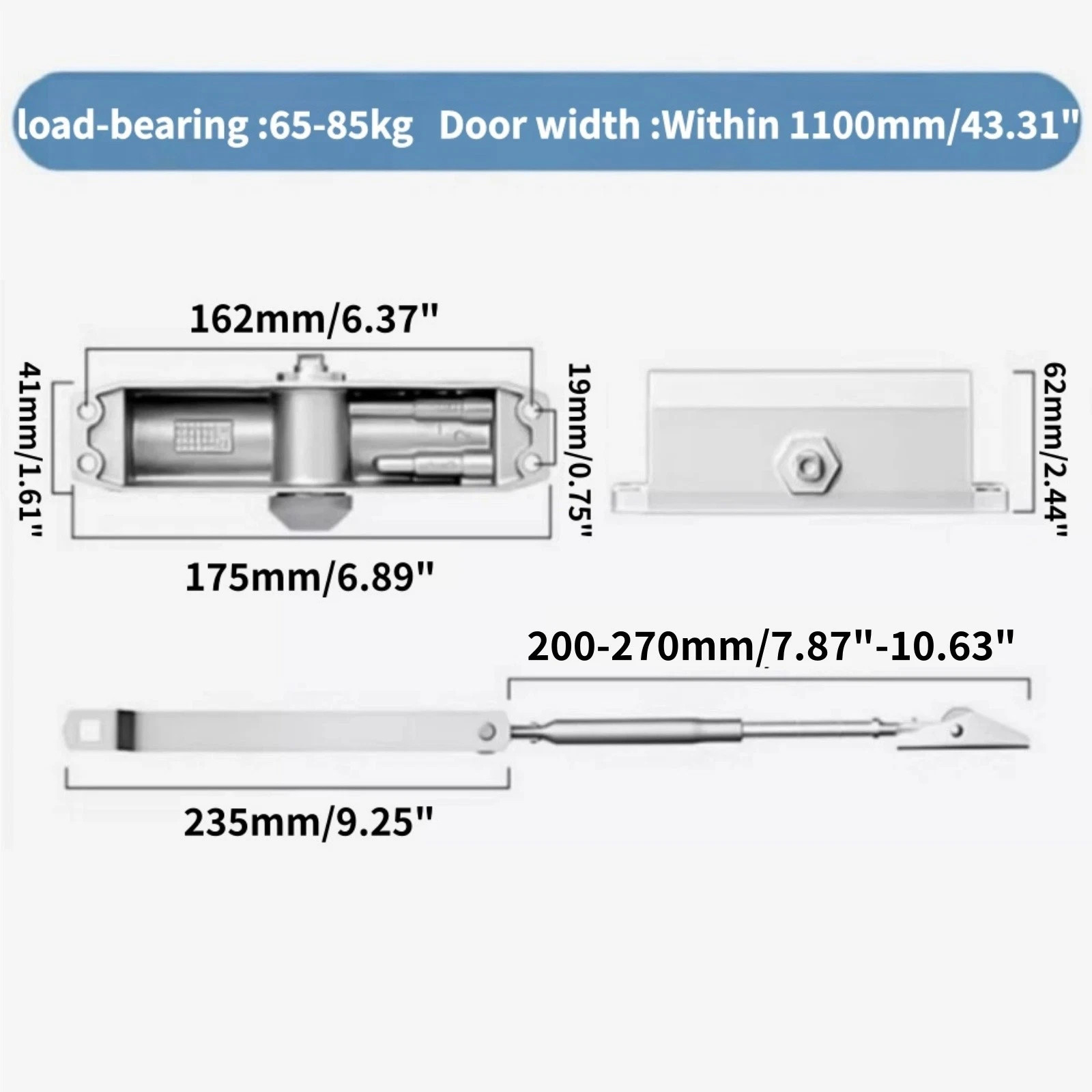 187lbs Commercial Door Closer Heavy Duty Residential Hydraulic Auto Silver I
