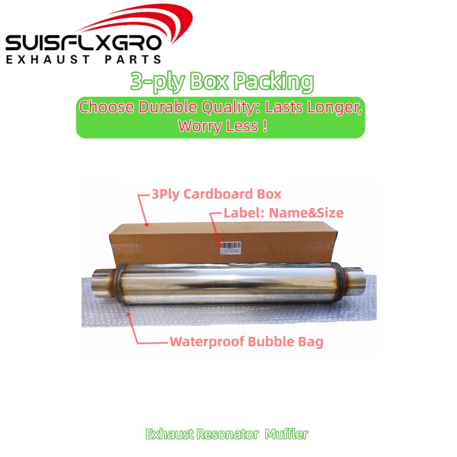 Exhaust Resonator, Straight Gasflow Design, Quiet and Deep Sound Muffler, Mad…