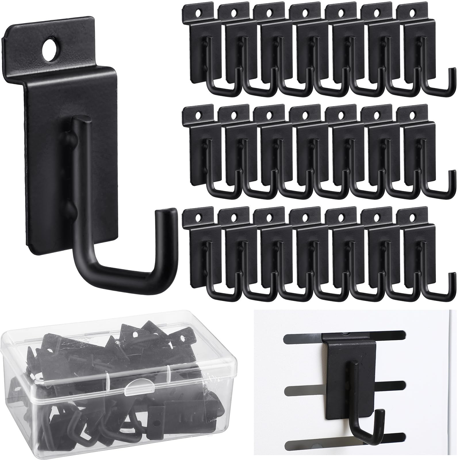Tandefio 25 Pack J Shaped Slatwall Hooks and Hangers Heavy Duty Slatwall Accesso
