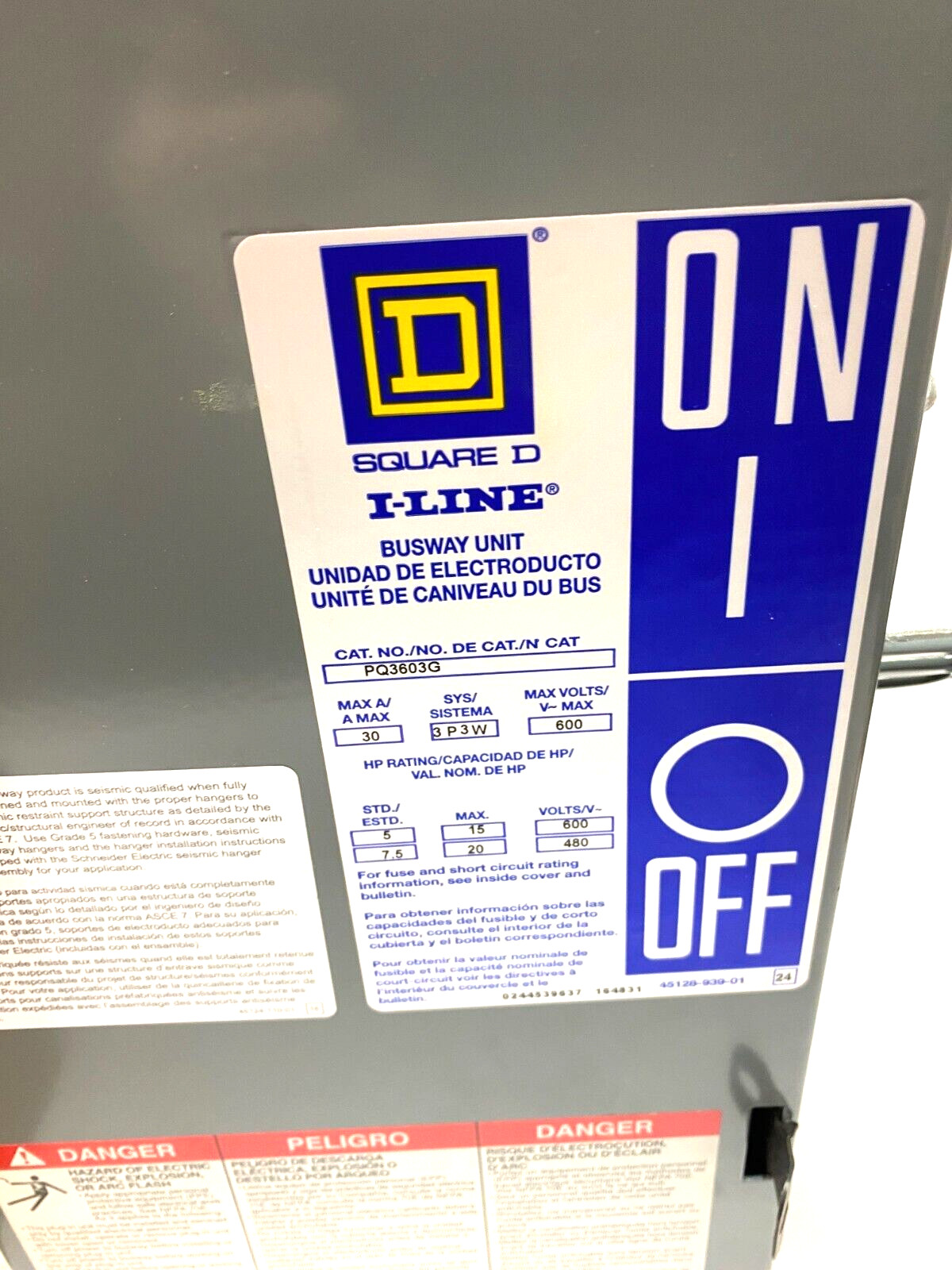 Square D PQ3603G I-LINE Fusible Busway Plug-In Unit 3-Phase 30A 600V