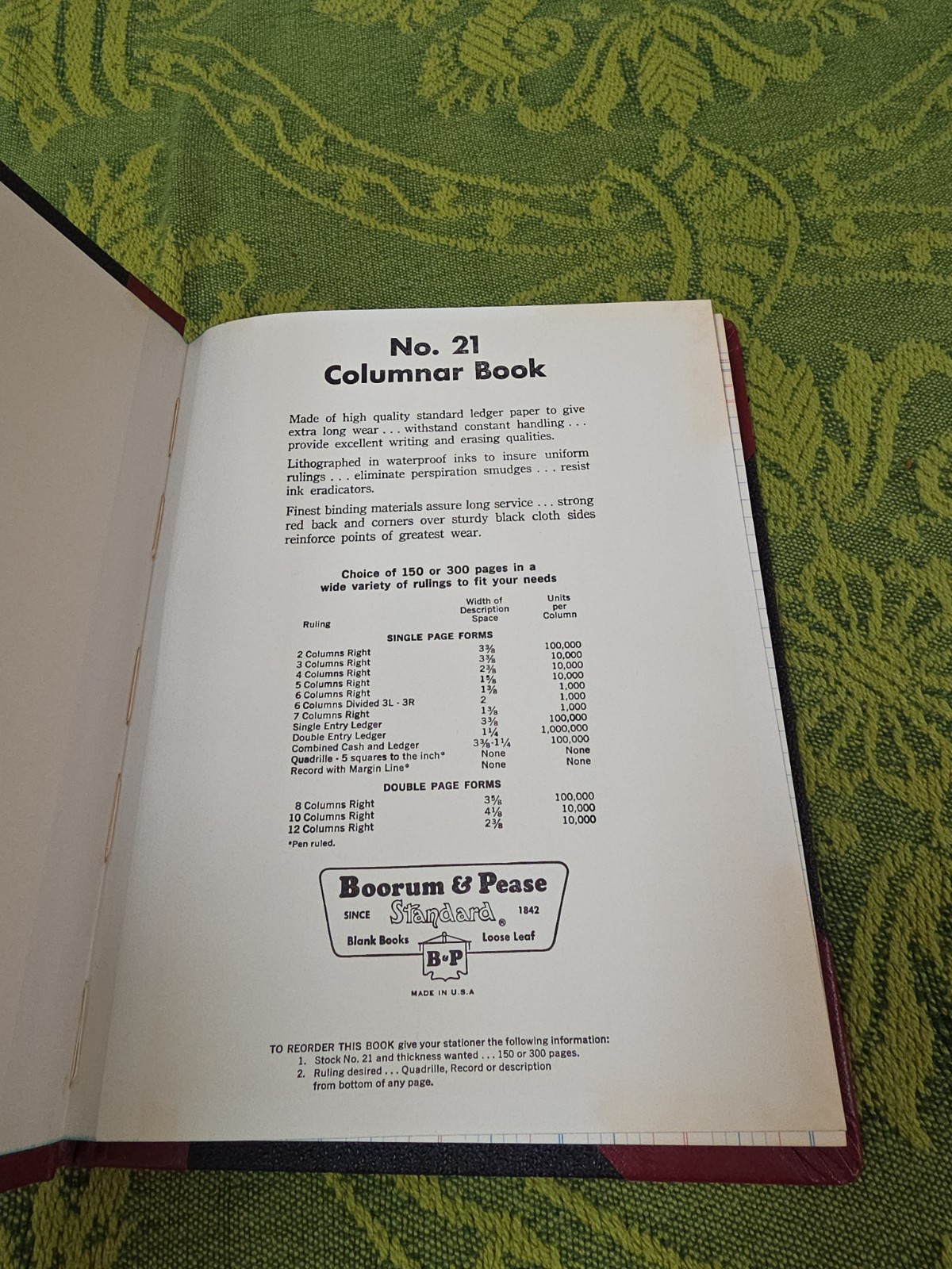 Boorum & Pease Columnar Record Book Ledger Vintage Journal Some Missing Pages