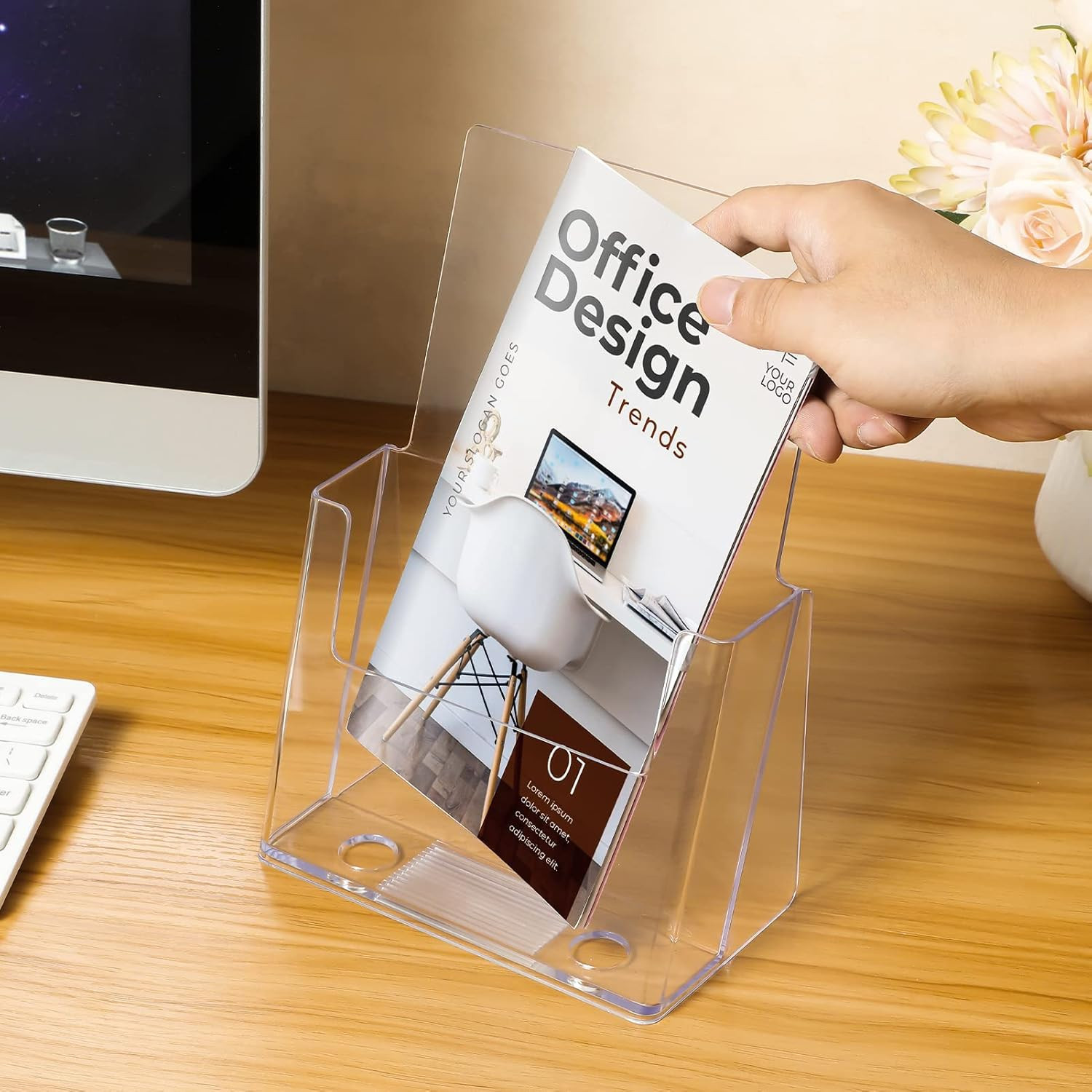 Acrylic Brochure Holder 6 X 9 Inches, Clear Plastic Countertop Literature Holder