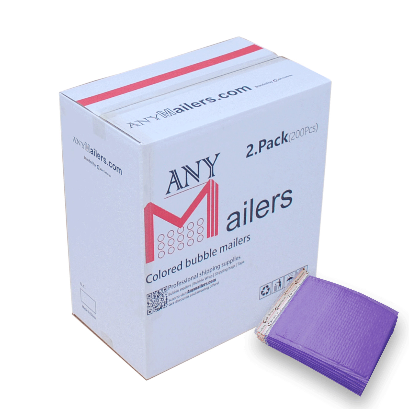 AirnDefense 200 #2 8.5X12″ Purple Poly Bubble Mailers Shipping Padded Envelope