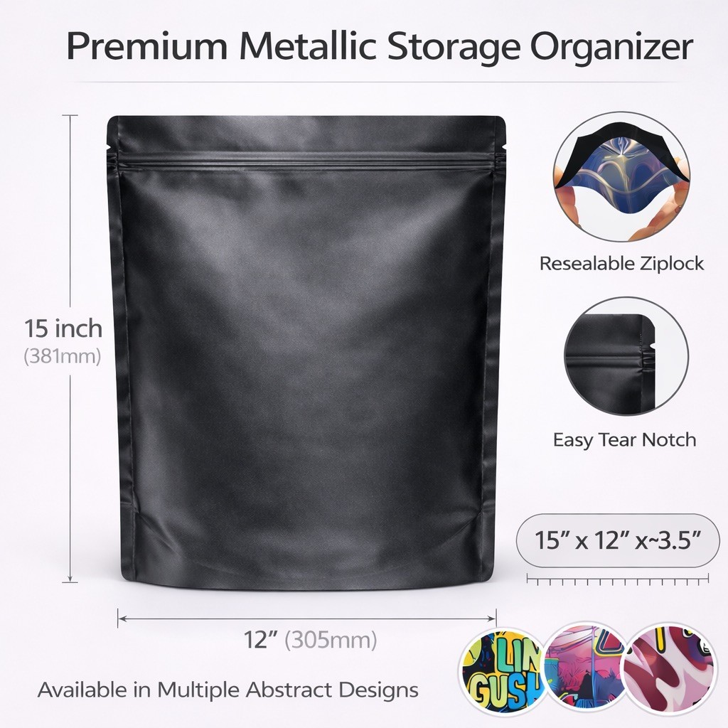 12 Pack 1lb Smell Proof Foil Mylar Bags 12” x 15” Mix Designs Pound Zip Bags