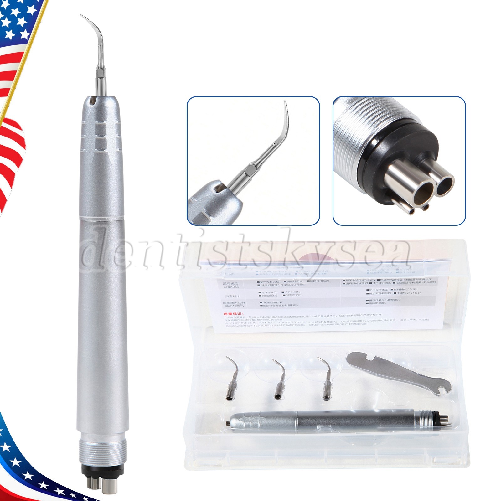 Dental Air Scaler Sonic Perio Scaling 4 Hole with 3 Compatible Tips US STOCK