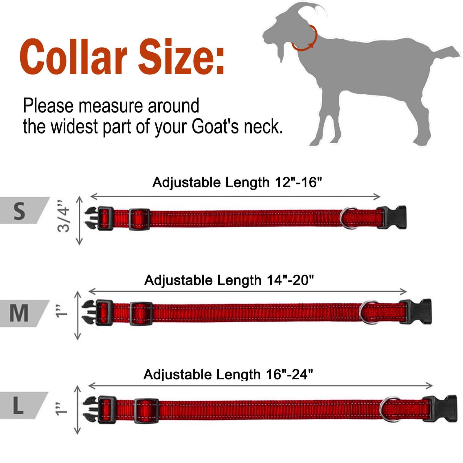 Pack Reflective Goat Collars with Adjustable Nylon and Copper Bells Size L
