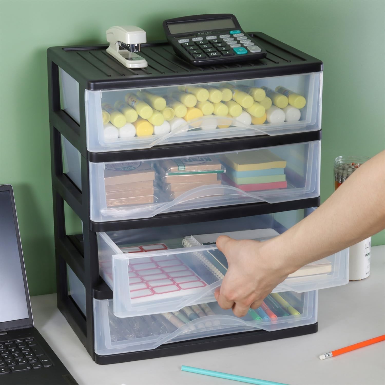 Medium 4 Drawer Clear Stacking Desktop Organizer for Office