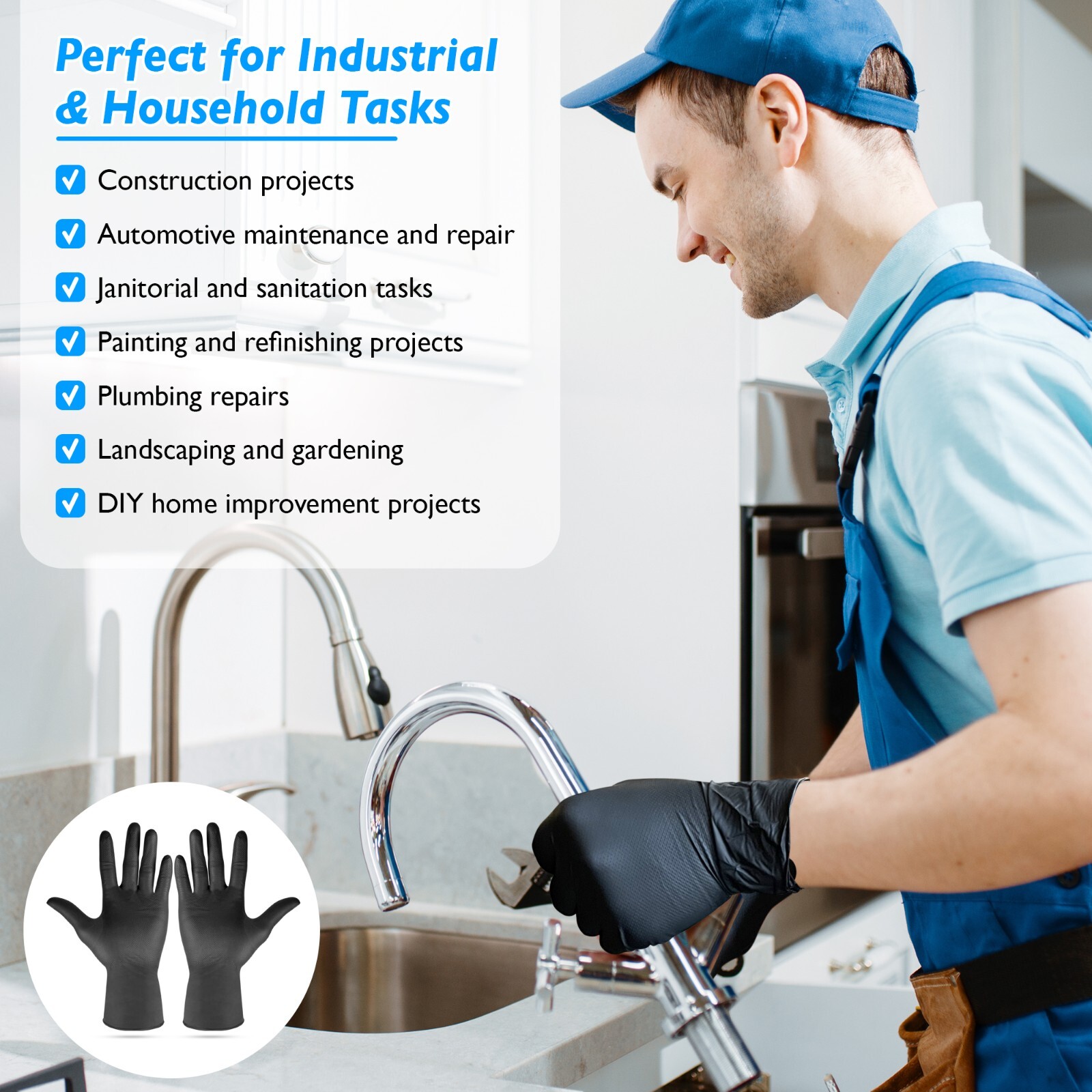 Fortify Diamond Textured Nitrile Gloves – 7mil Heavy Duty, food safe Black