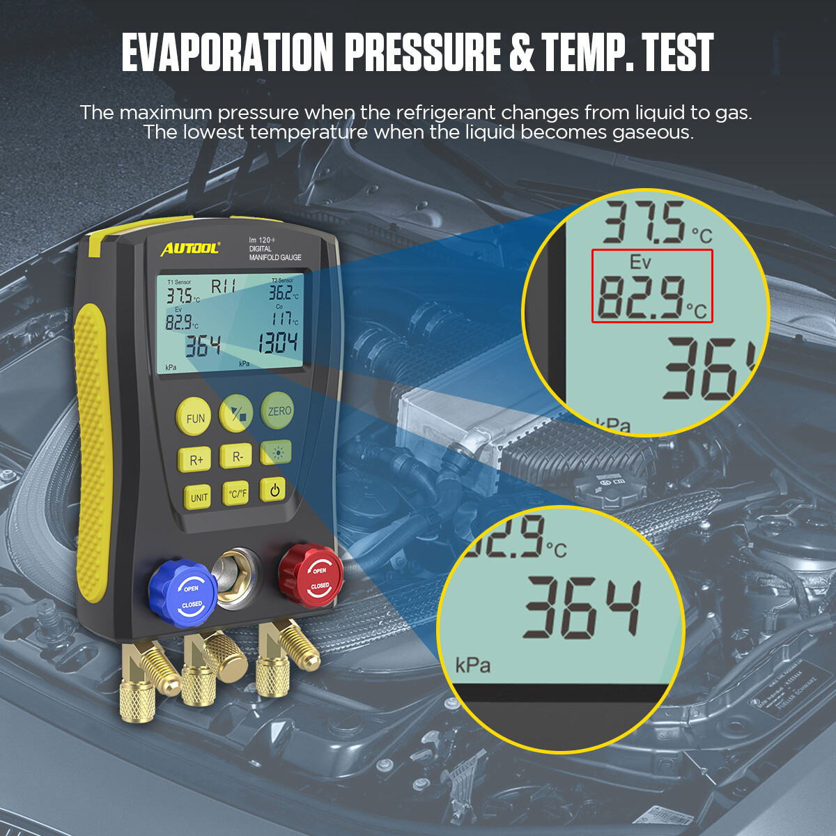 Refrigeration Digital Manifold Gauge Set HVAC System Vacuum Pressure Temp Tester