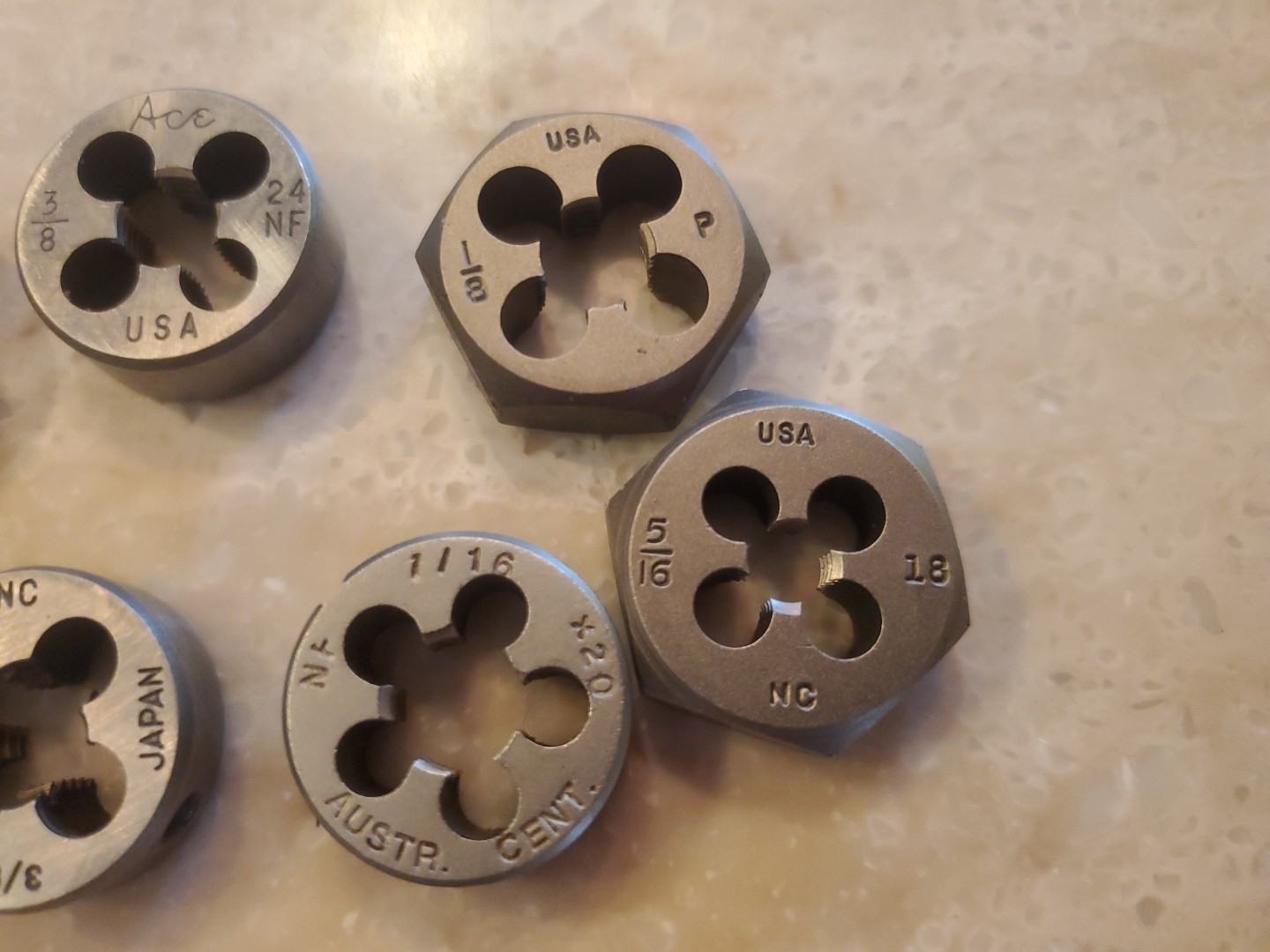 Lot of 7 1″ Hex And Round Dies Various Sizes Ace NF USA Various Sizes Look New