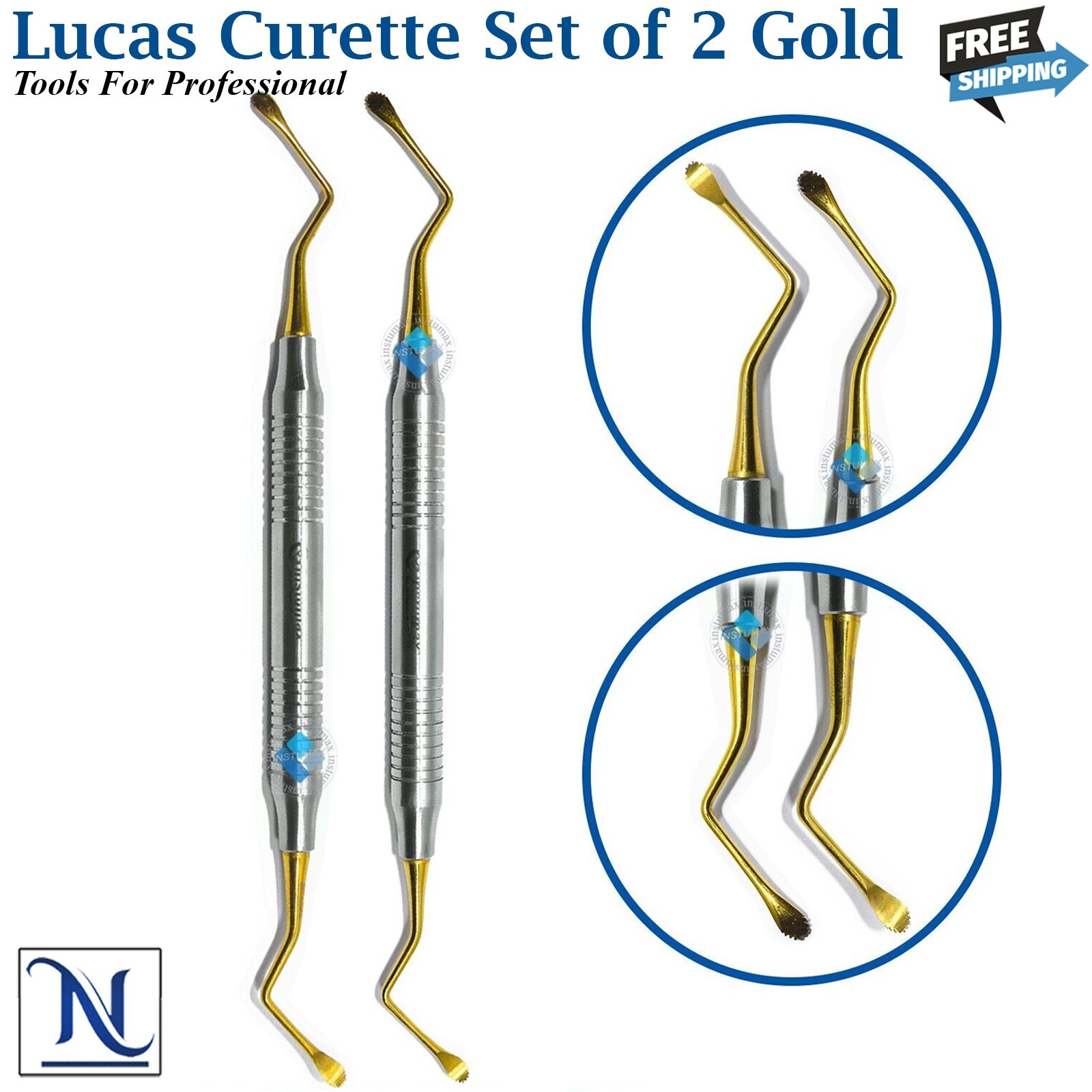 Lucas Curette Dental/Surgical Bone Curettes Serrated Set of 2-PCS Gold INSTUMAX®