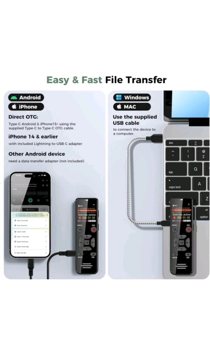 AI Digital Voice Recorder 128GB: AI Transcribe & Summarize Note Taker, Voice Act