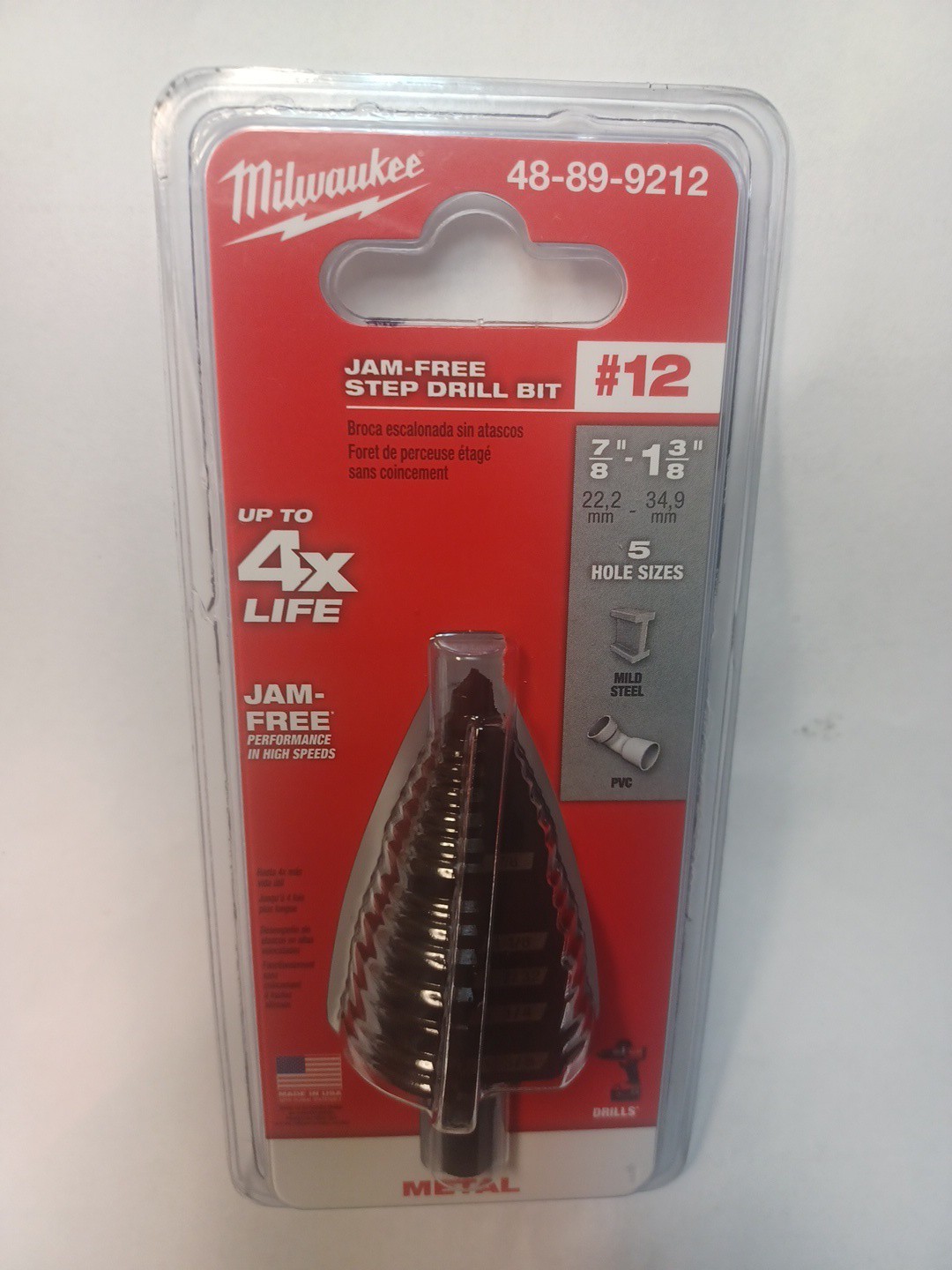Milwaukee 48-89-9212 Jam-Free Step Drill Bit for Metal, 7/8 in to 1-3/8 in