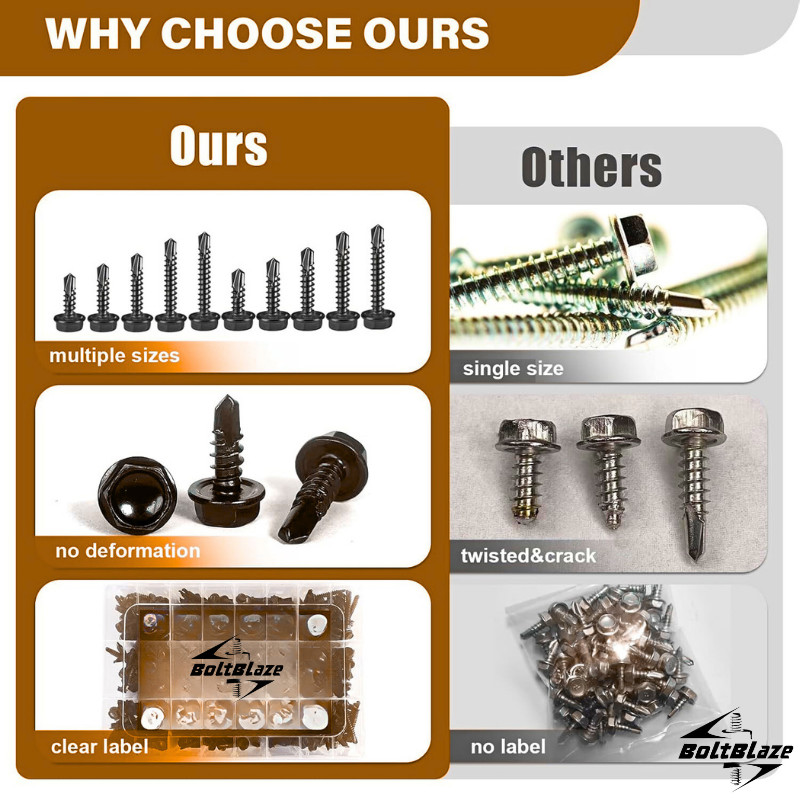 160 #8 Self-Drilling Screws – 410 Stainless Steel, Hex Washer Head, Rust-Resista