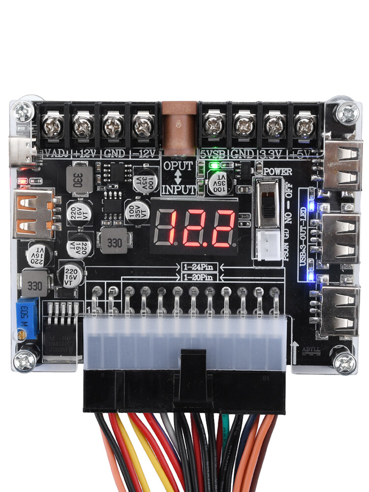 20/24Pin ATX Power Supply Breakout Board Adjustable Voltage Module + Case New