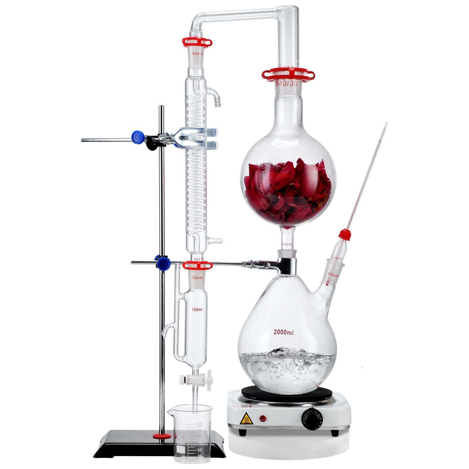 28PCS Set Essential Oil Distillation Kit, 2000ml Distillation Apparatus,40 Joint