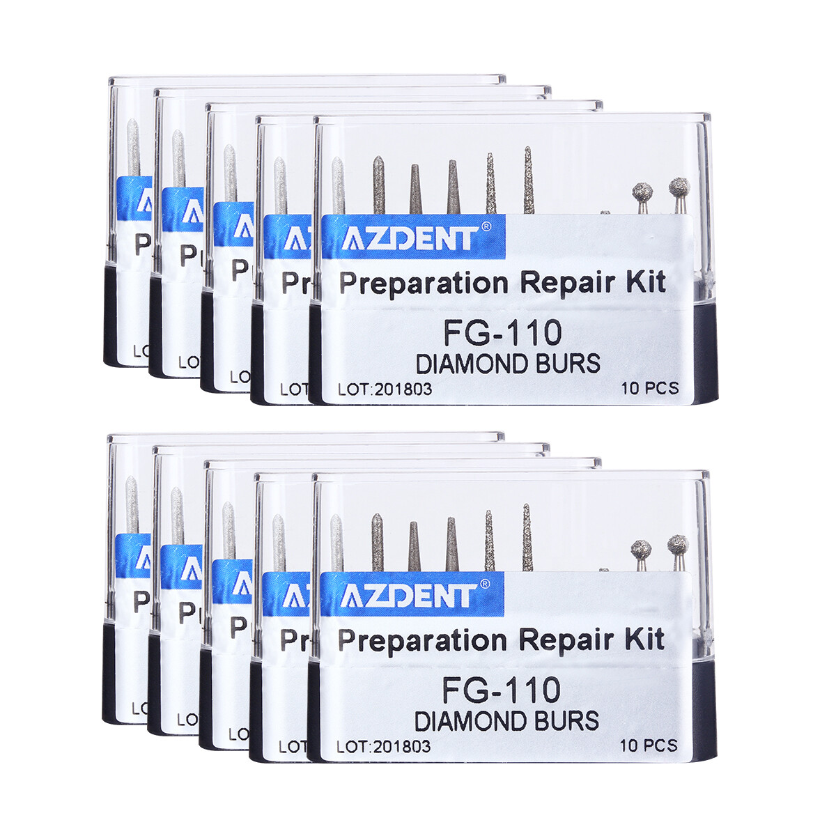 10PCS/Kit Dental Diamond Burs Kit FG101-FG117 fit Handpiece AZDENT