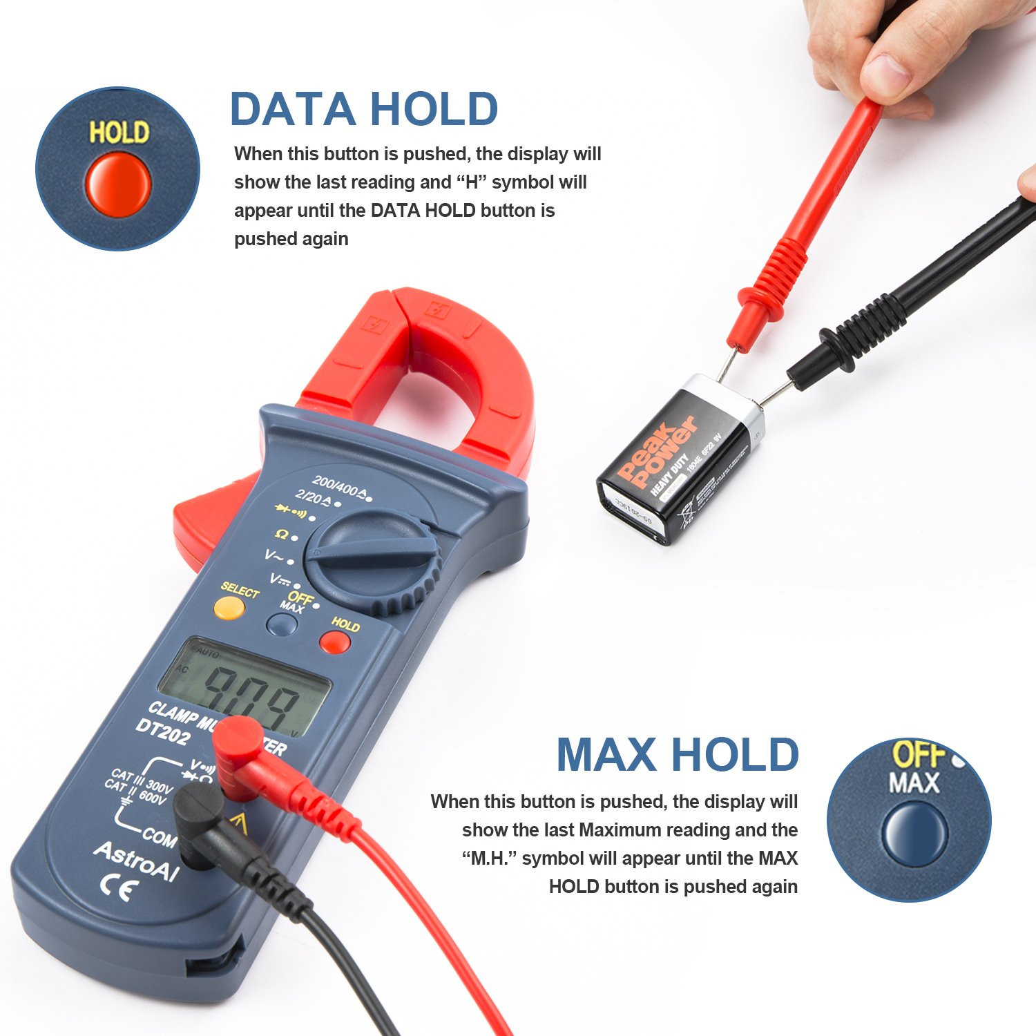 AstroAI 2000 Counts Electric Circuit Testing Clamp Meter Digital Multimeter
