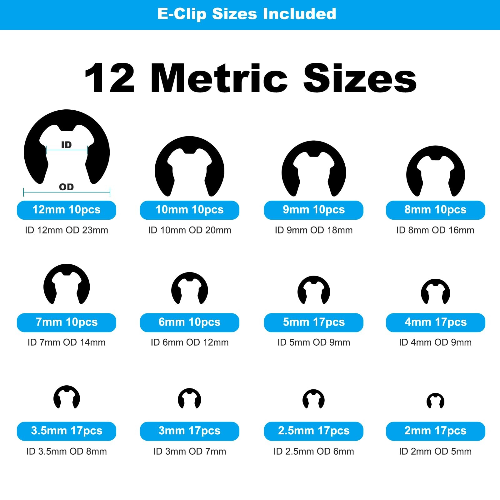324Pcs C Clips & E Clips Assortment Kit, External Retaining Snap Rings
