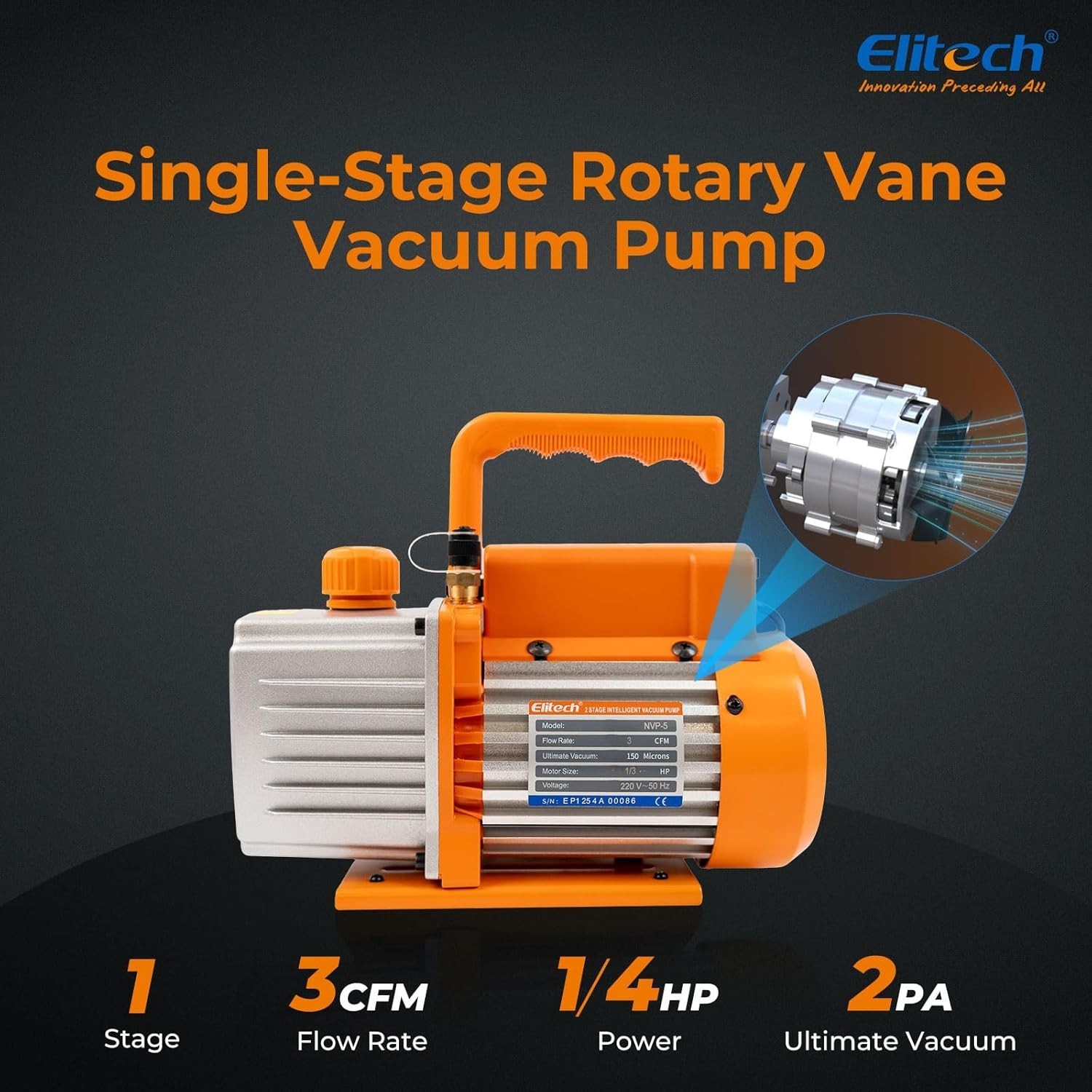 NVP-3 HVAC Vacuum Pump 3CFM 1/4HP Rotary Vane for HVAC & Refrigeration