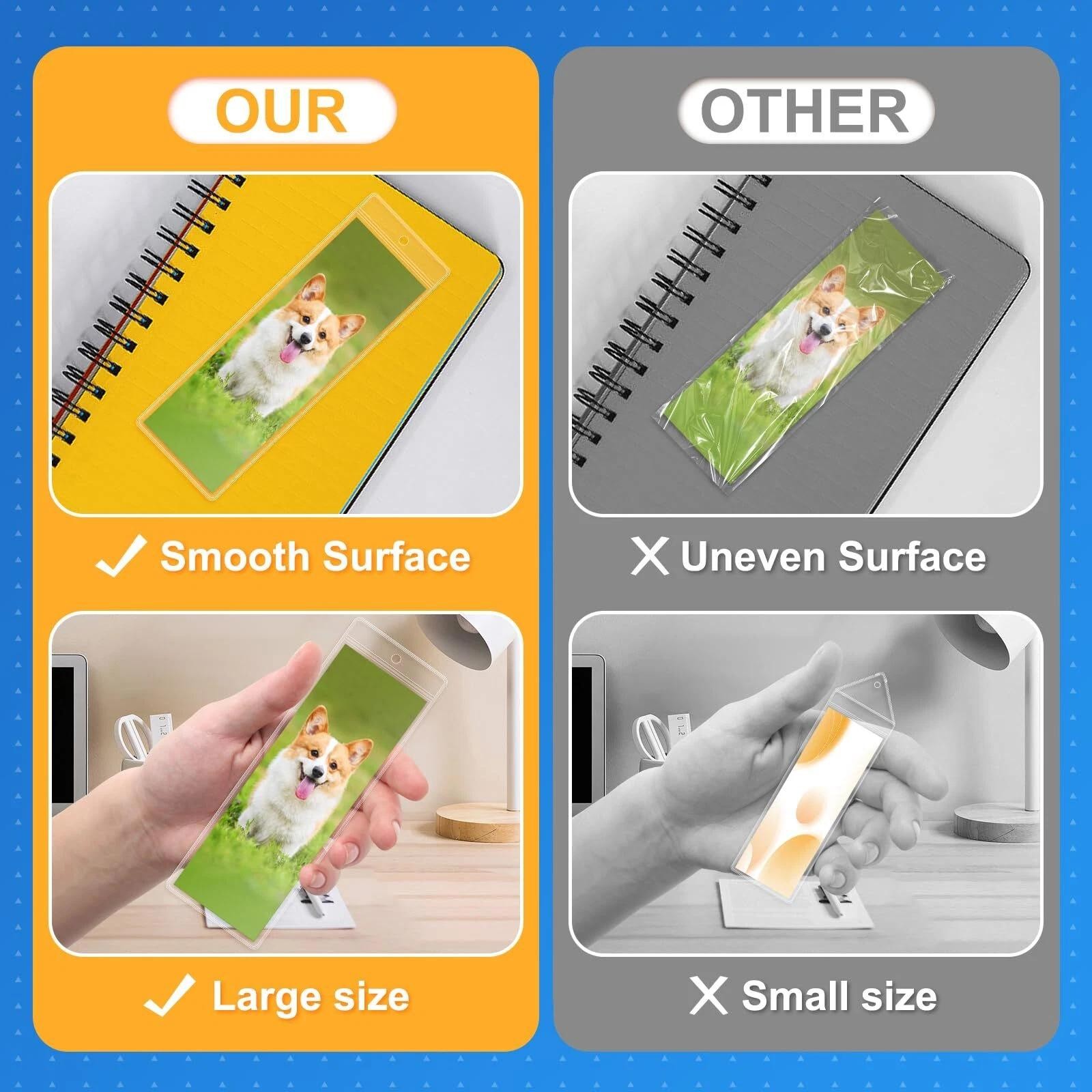 100 Pcs Clear Bookmark Sleeves Large Plastic Photo Booth Sleeve with Hole 7.5…