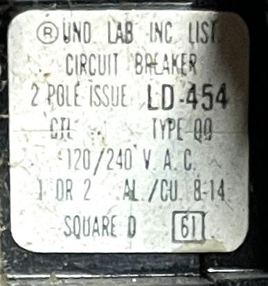 Square D QO210 2-Pole Circuit Breaker 10A 120/240VAC 1 Phase Plug-In Mount