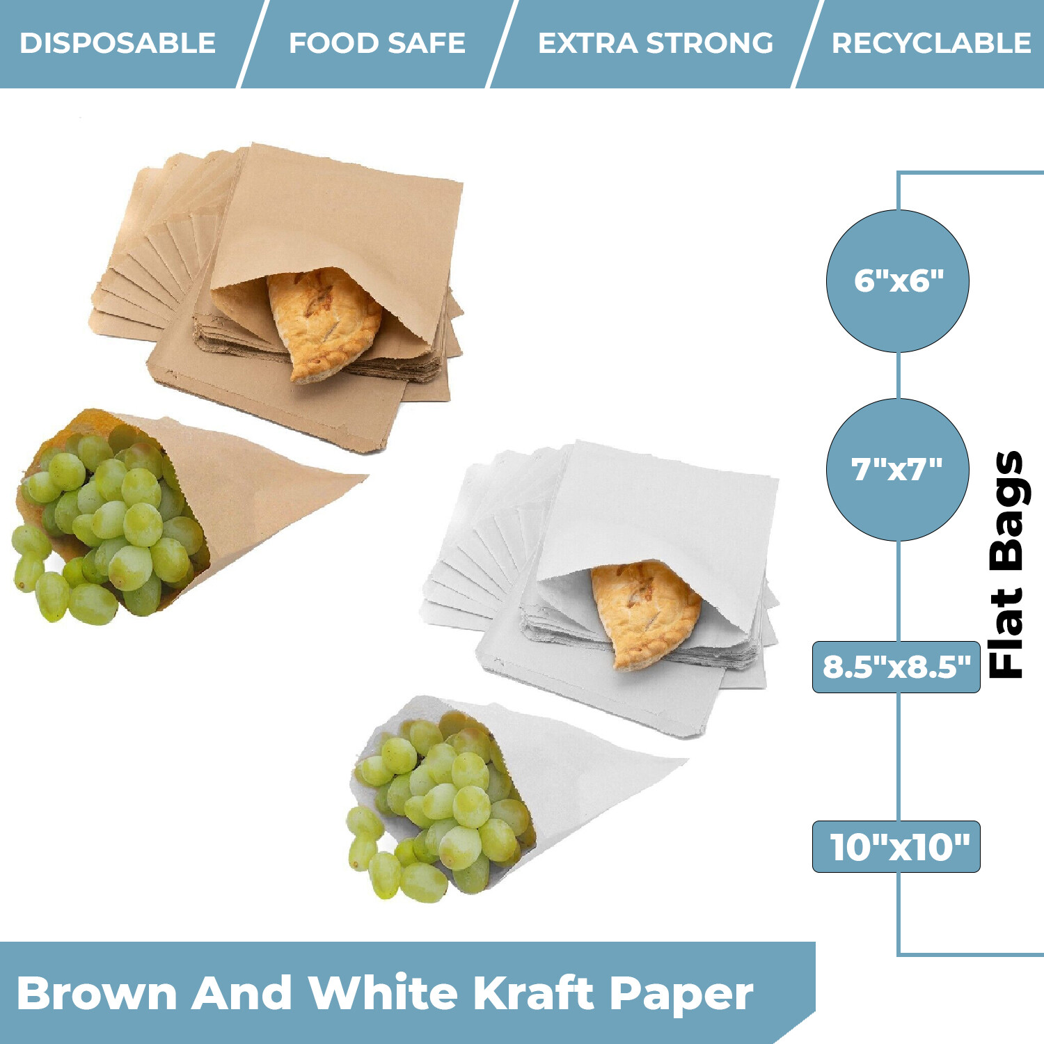 Paper Bags Brown Kraft White Greaseproof For Sweets Food Sandwich Grocery Gift