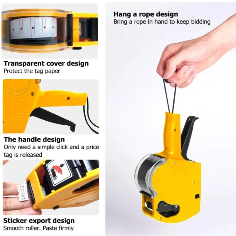 8 Digits Price tag Gun with 15000 Sticker Labels and 10 Ink Refill Marker Yellow