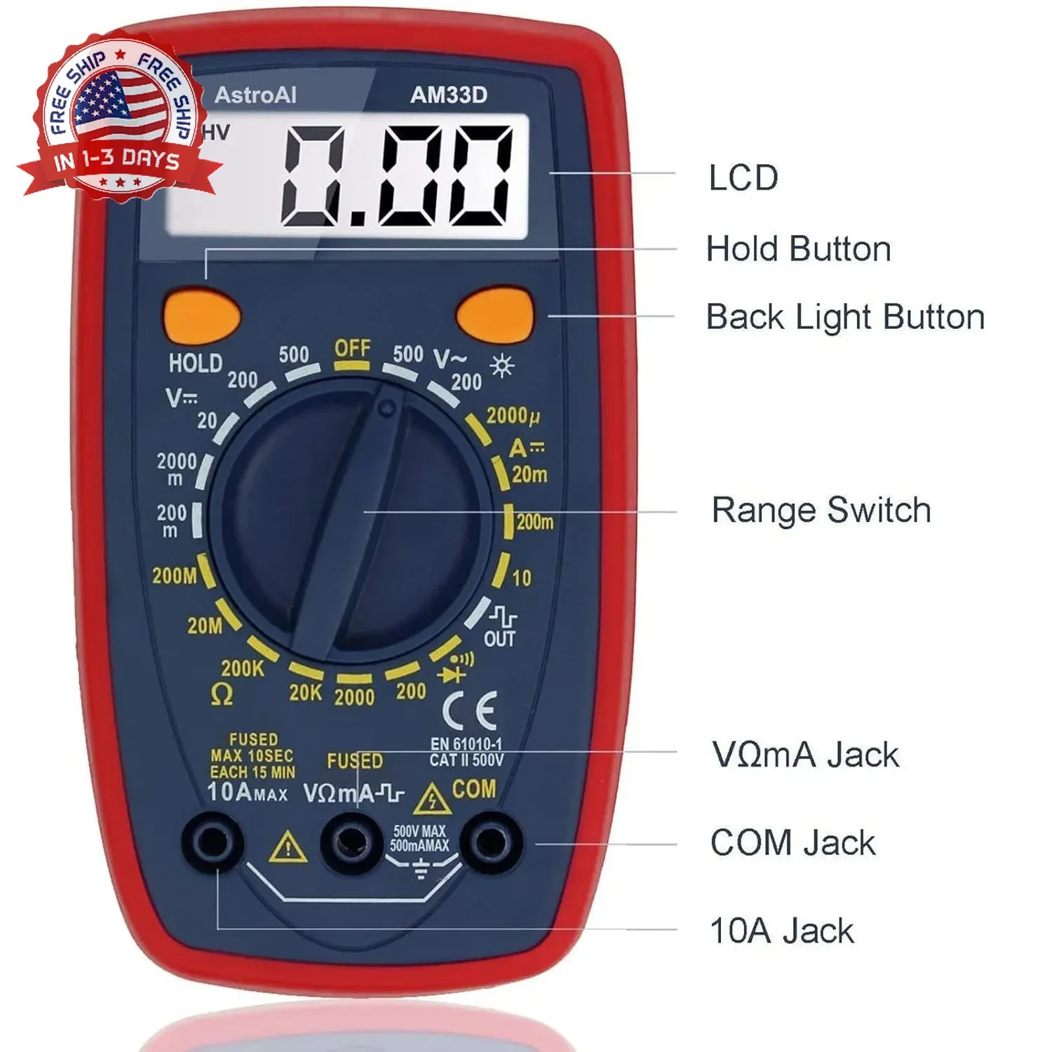 AstroAI Digital Multimeter Tester 2000 Counts with DC AC Voltmeter and Ohm Volt