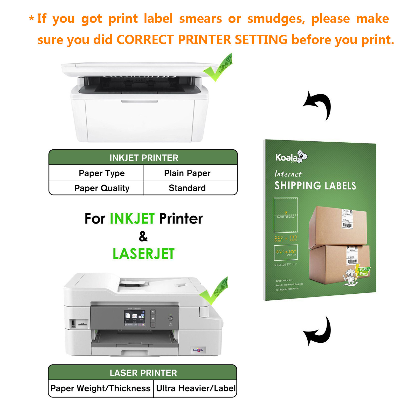 1100 Shipping Labels 8.5×5.5 Self Adhesive Half Sheet Shipping Labels 1000 + 100