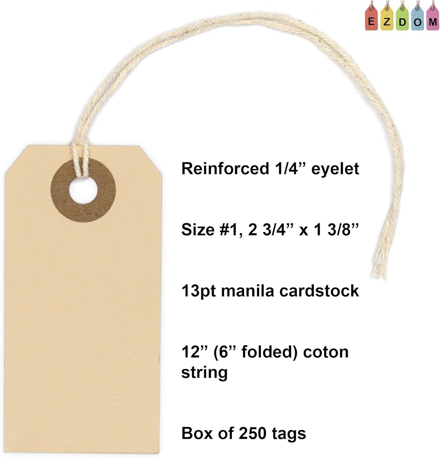 Manila Tags with String Attached – 2 3/4” x 1 3/8” Box of 250 Small Blank 13p…