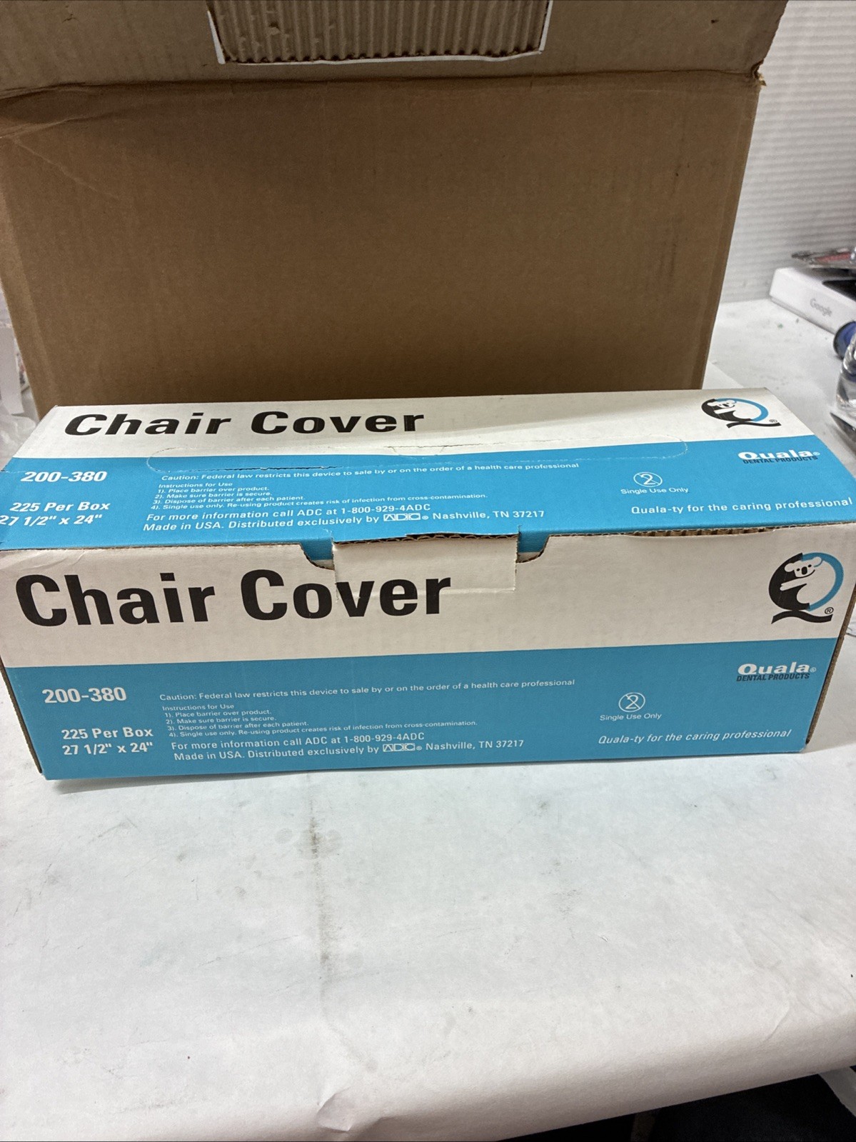quala dental products. Dental chair covers 200-380. 225 Pack 27-1/2” X 24”