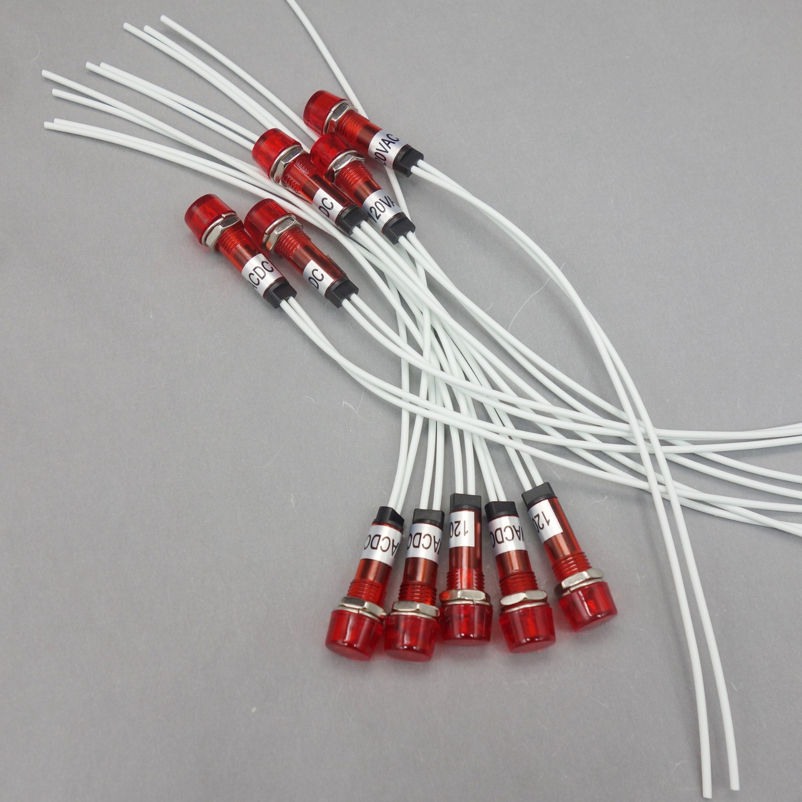 10Pcs 120V AC/DC 10mm RED Mini LED Pilot Lights CYLINDRICAL Cap with wire USKY3