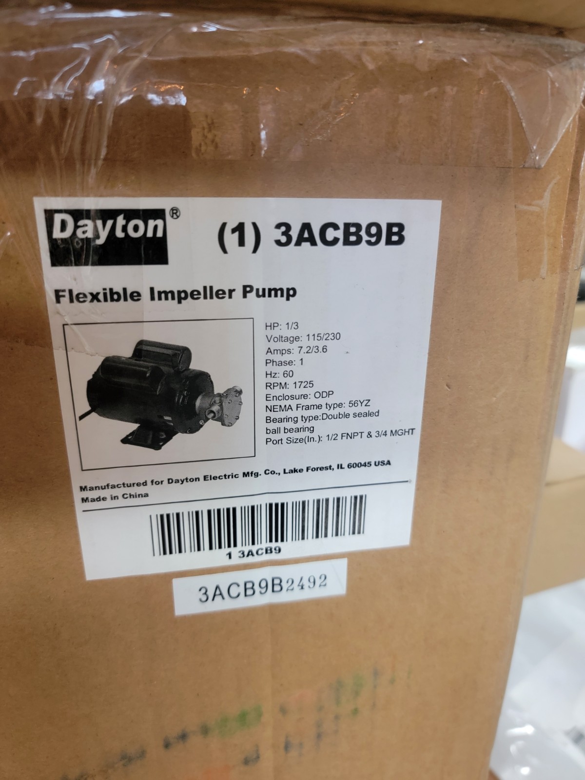 Dayton 3Acb9 Pump,Bronze,1/3 Hp,115/230V,7.2/3.6 Amps