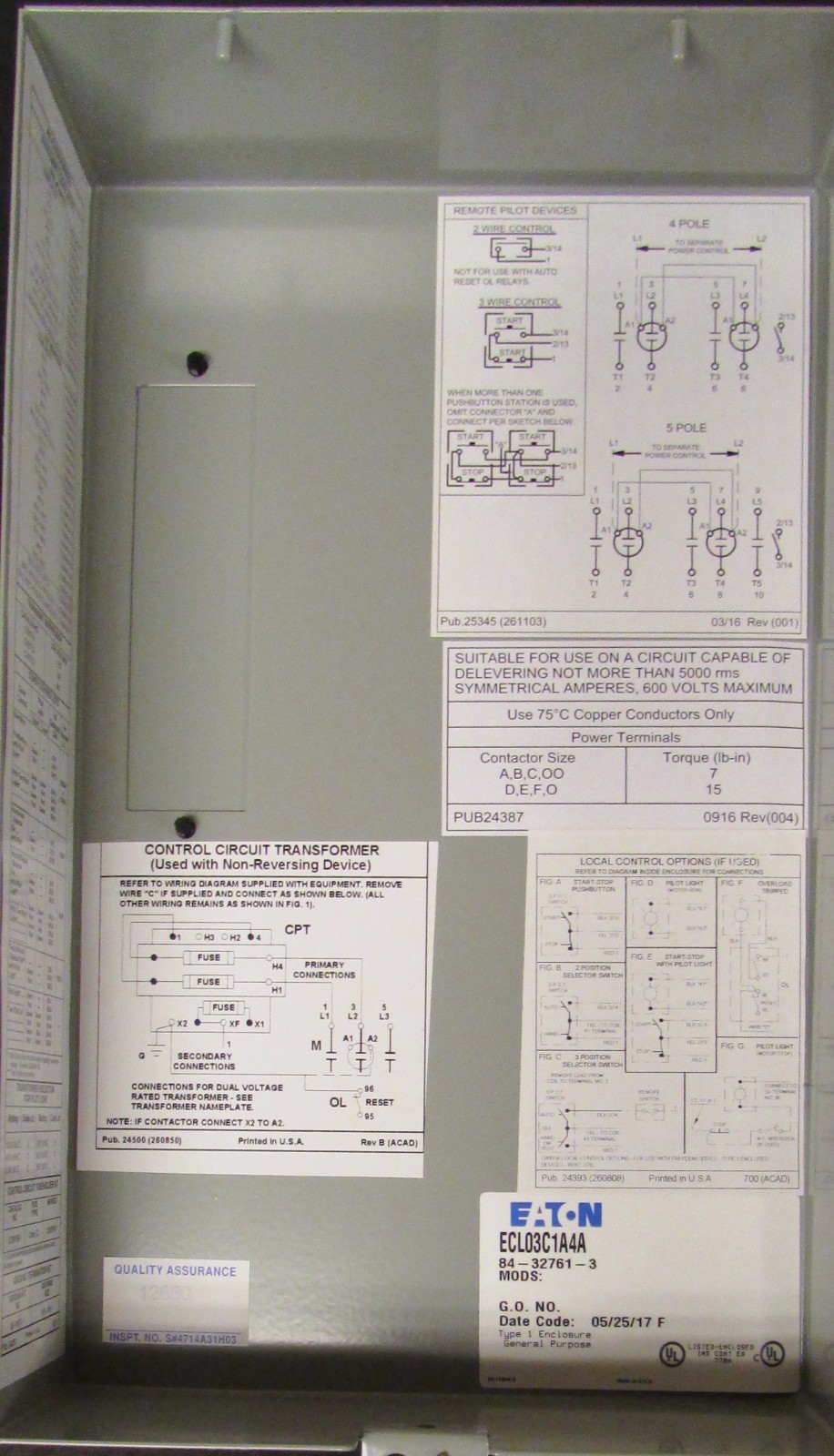 EATON CUTLER HAMMER ECL03C1A4A Electrically Held Lighting Contactor 84 32761 3