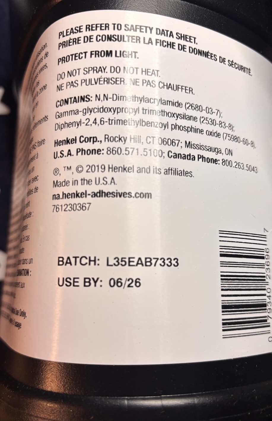 LOCTITE AA 3105 LITER Light Cure Adhesive (33.8 FL OZ) P/N: 230367 ONE BOTTLE