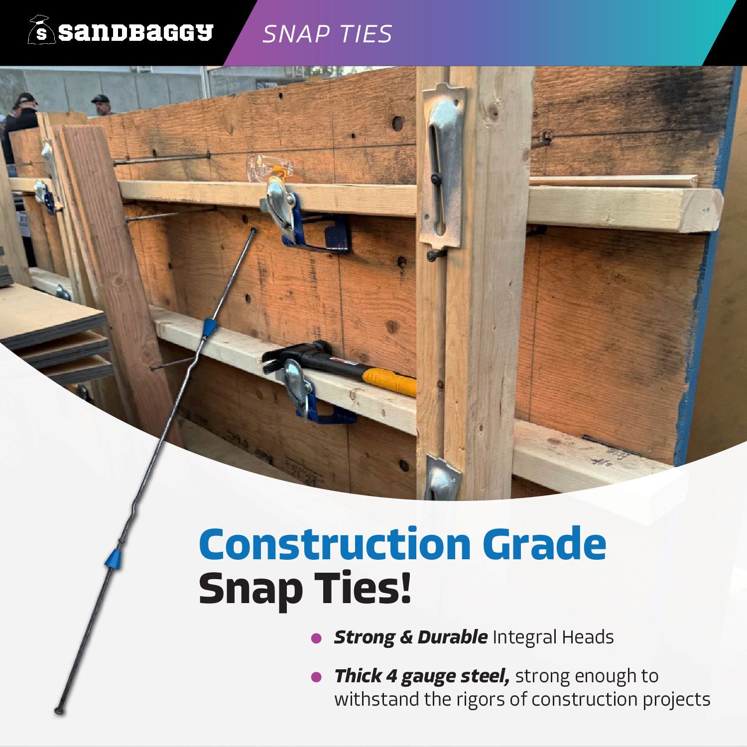 Sandbaggy 16″ x 8 ¼» Standard Snap Ties For Concrete Forms (Long End)