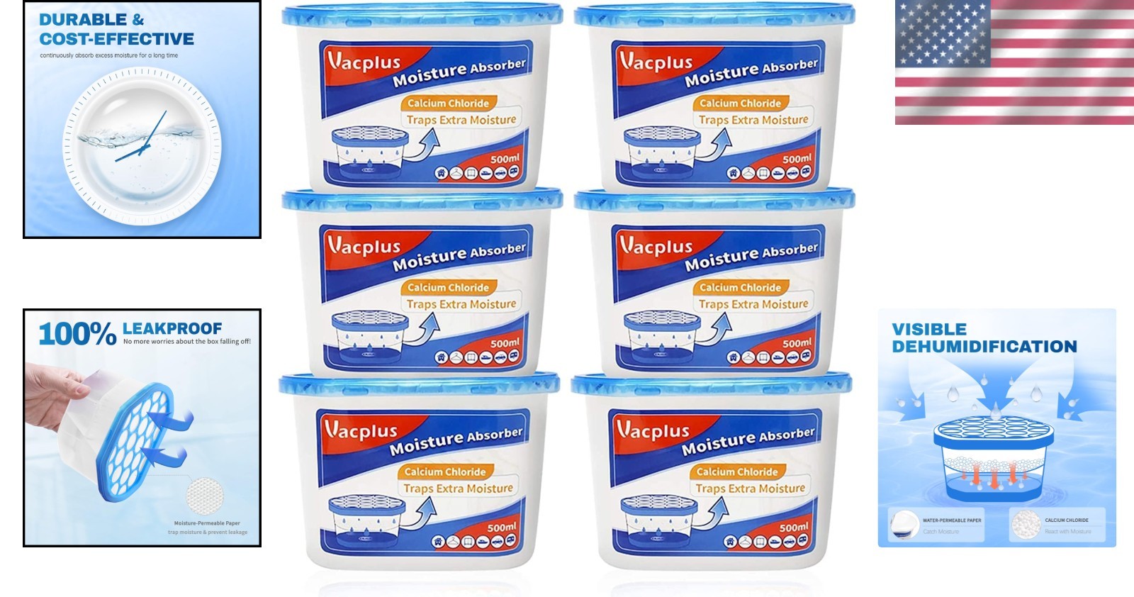 Quality Moisture Absorbers 6 Pack – Visible Water Collection (10.5 Oz)