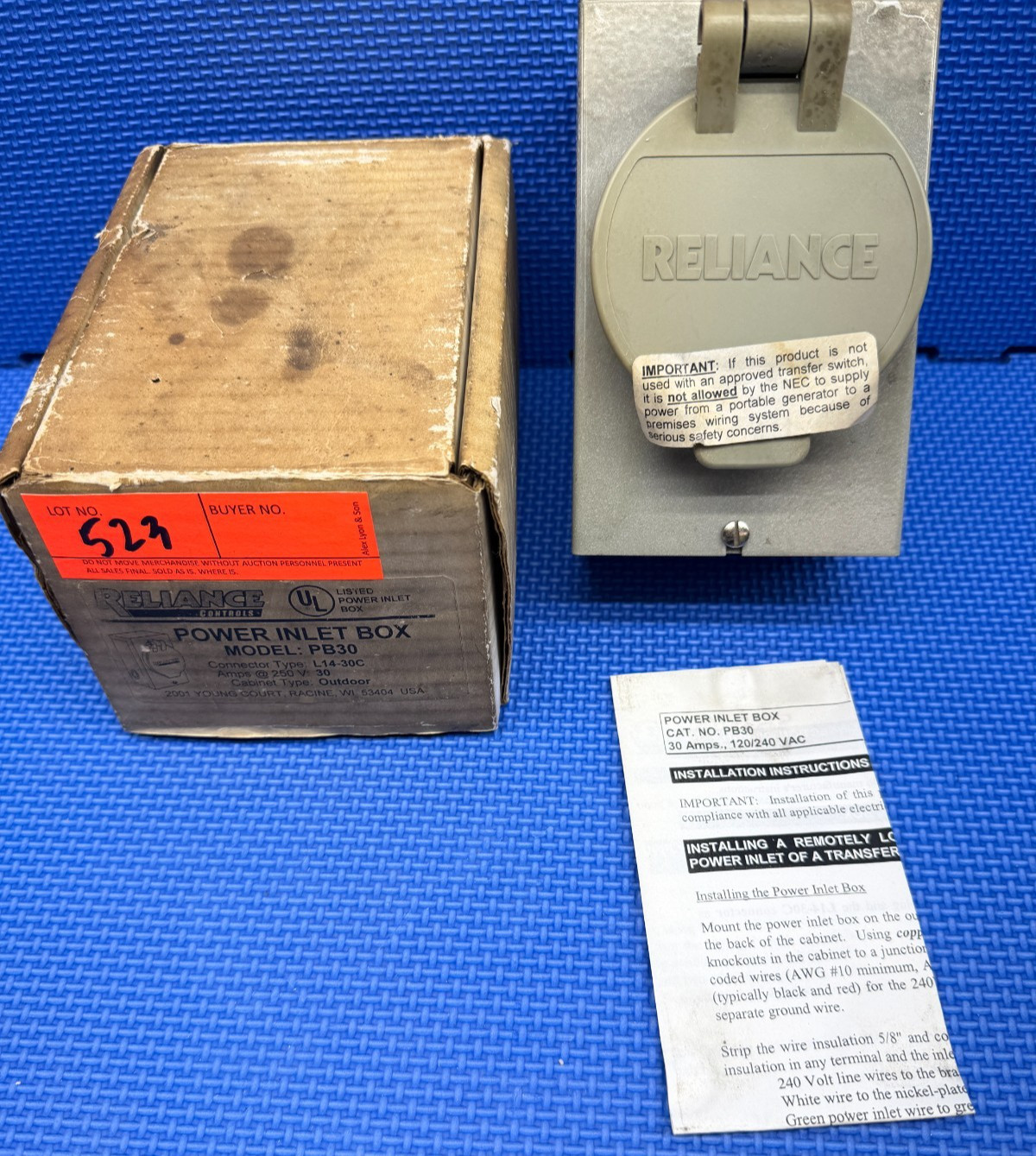 Reliance Controls PB30 Replacement 30-AMP Power Inlet Box L14-30C Locking Plug