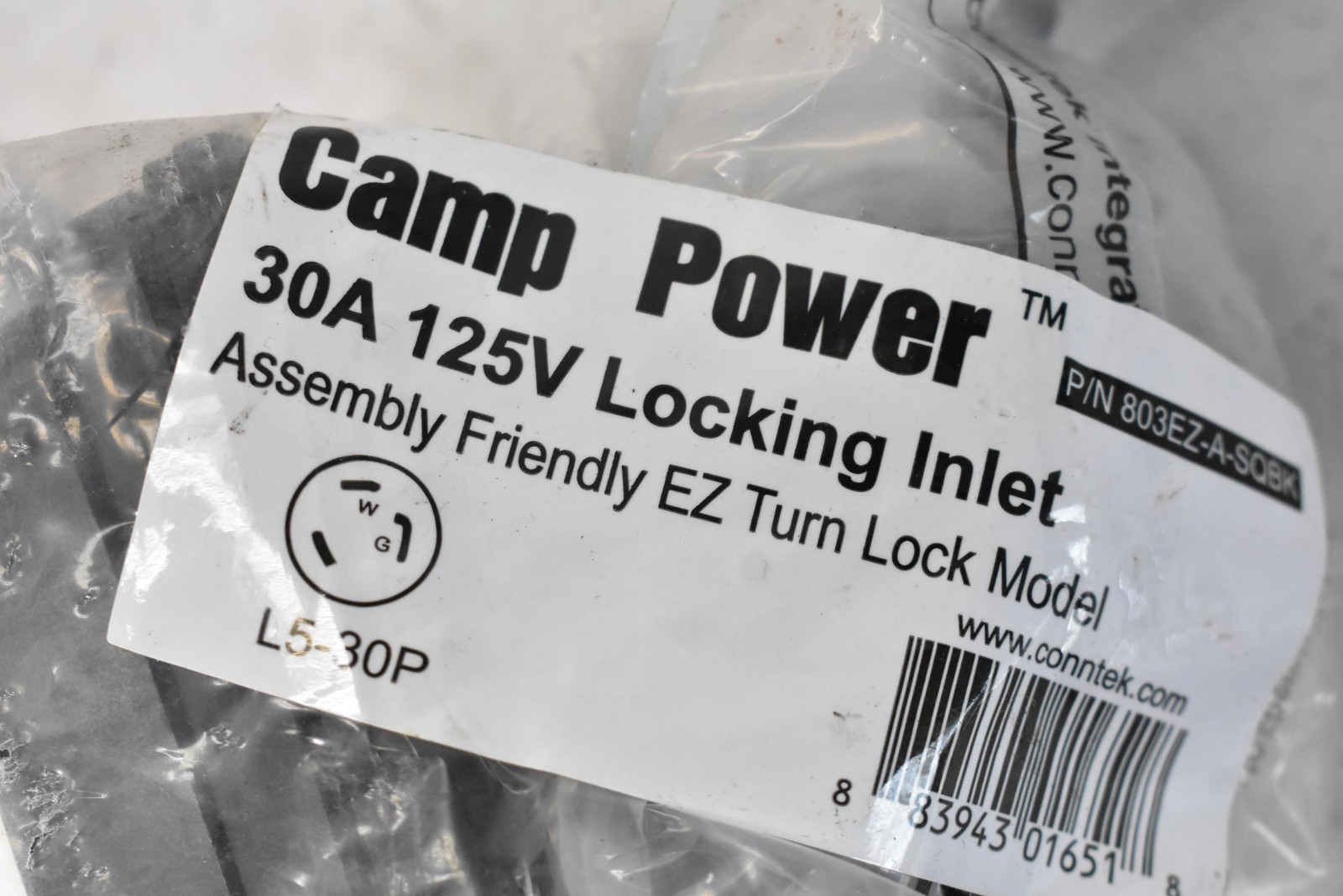 Conntek 803EZ-A-S0BK L5-30P 30A 125V Locking Inlet RV Power Black Plastic AC