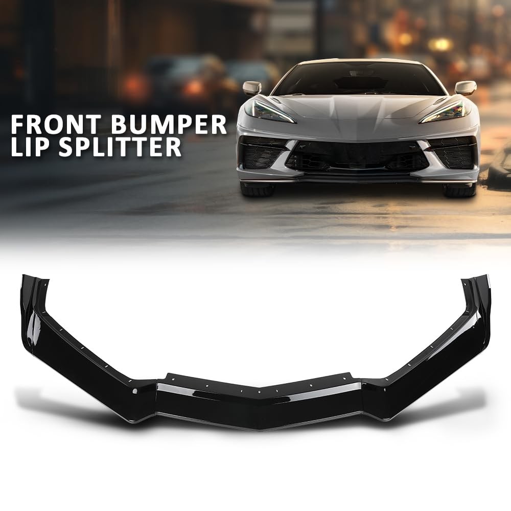 Front Bumper Lip Splitter Compatible Chevy Corvette C8 All Model 2020-2024 Black