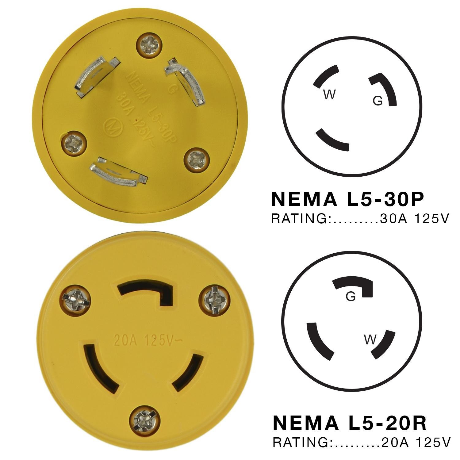 Conntek 30224-YW Electrical Plug Adapter NEMA L5-30P to L5-20R