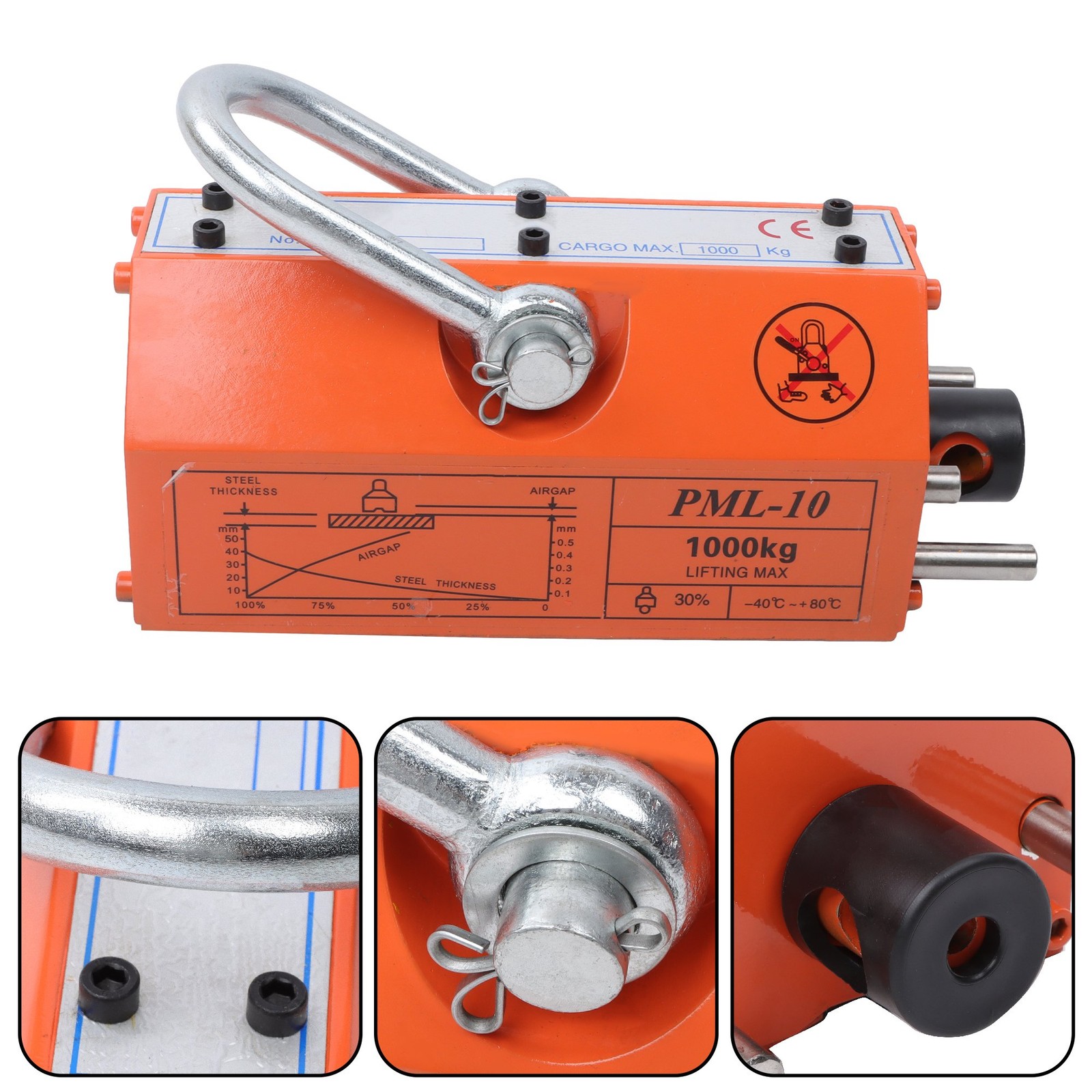 2200Lbs/1000kg Magnetic Lifter Lifting Magnet Neodymium Hoist 2 Safety Factor