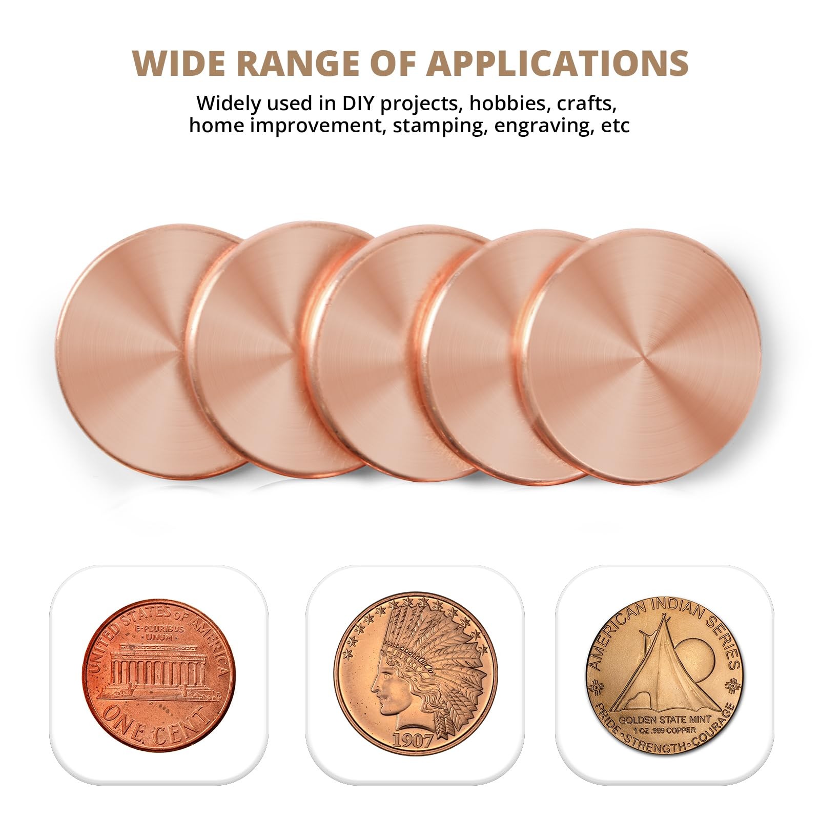 Lot of 10 Copper Round Disc Blanks, 11/4″ Dia. x 1/8″ Thick .125 Copper Metal…