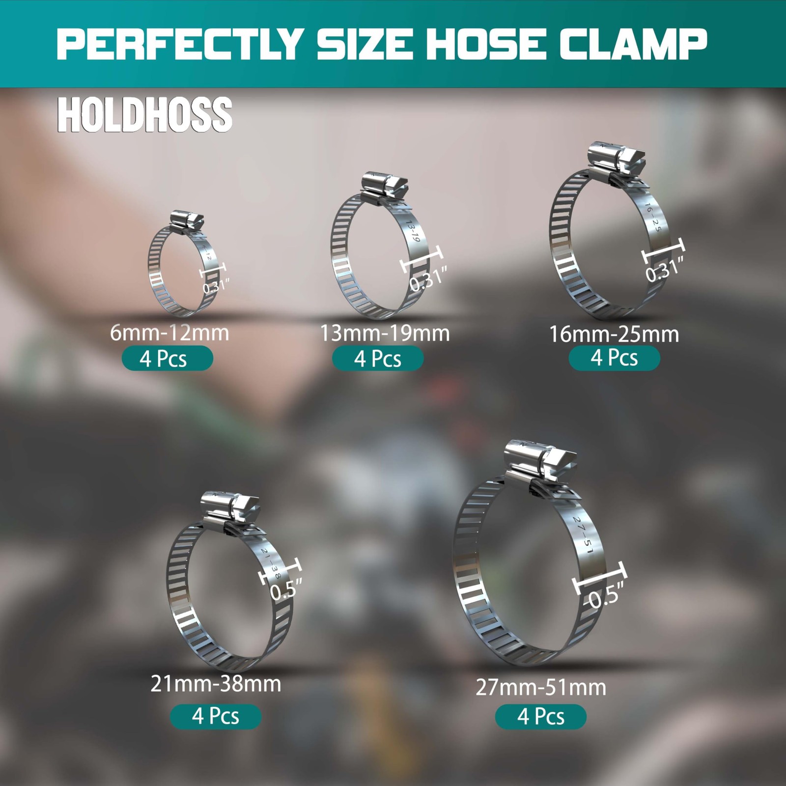 20-Piece Stainless Steel Hose Clamp Assortment Kit Pack of 20(pieces), Silver