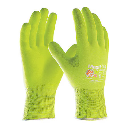 Pip 34-874Fy/Xxl Hi-Vis Coated Gloves, Foam Nitrile, Foam, Palm, 3 Abrasion