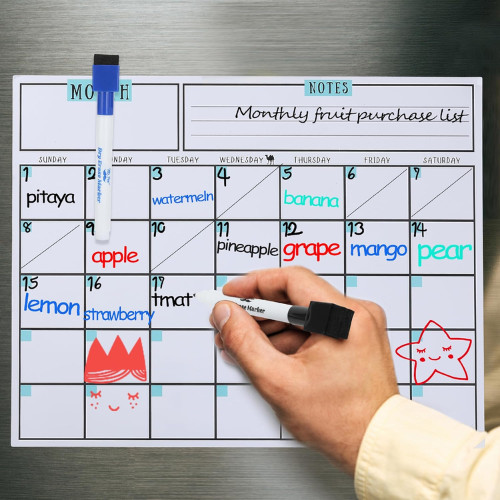 Dry Erase Calendar for Fridge, Magnetic, 14.7 x 11.8, Magnetic Calendar with 4 D